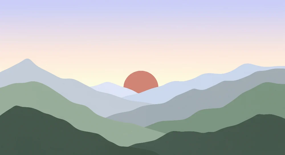 Lastenhuoneen tapetti | Minimalistinen vuoristomaisema auringonlaskulla