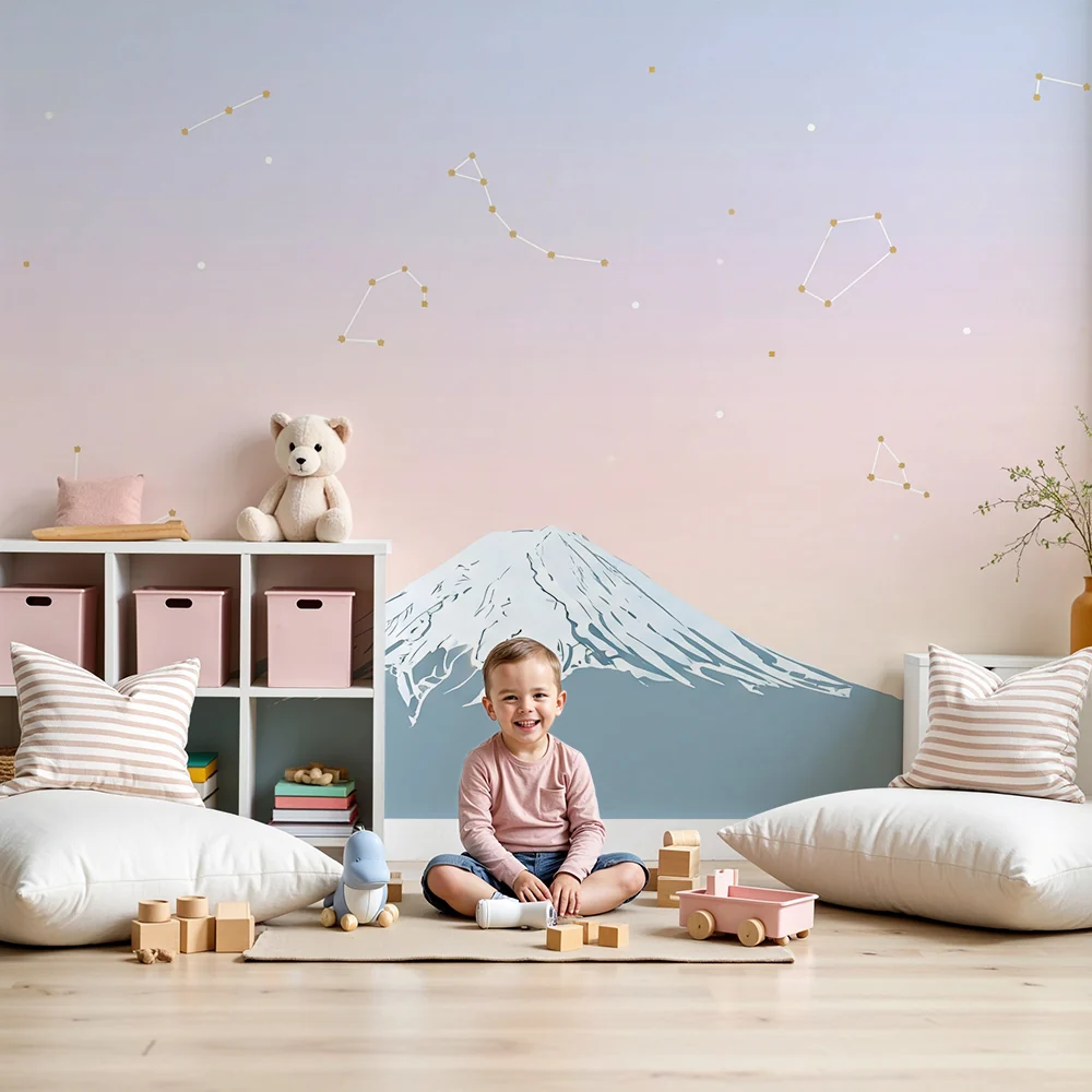 Lastenhuoneen tapetti | Mont Fuji pastellinsinisellä tähtitaivaan alla