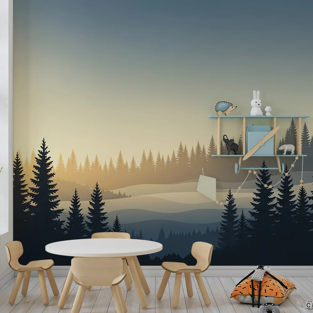Lastenhuoneen tapetti | Mystinen metsä auringonnousun aikaan