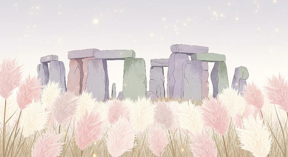 Lastenhuoneen tapetti | Mystinen Stonehenge ympäröi pampasruusut