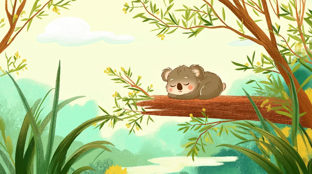 Lastenhuoneen tapetti | Nukkuva koala oksalla luonnon keskellä