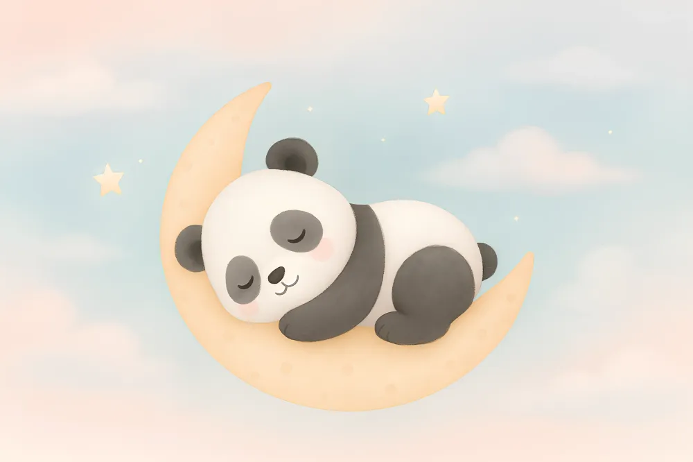 Lastenhuoneen tapetti | Nukkuva panda kuun päällä