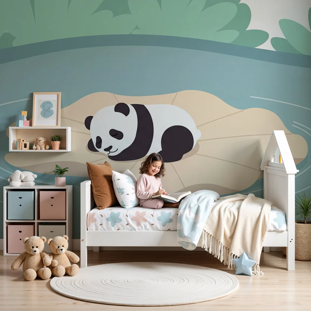 Lastenhuoneen tapetti | Nukkuva panda lehden päällä