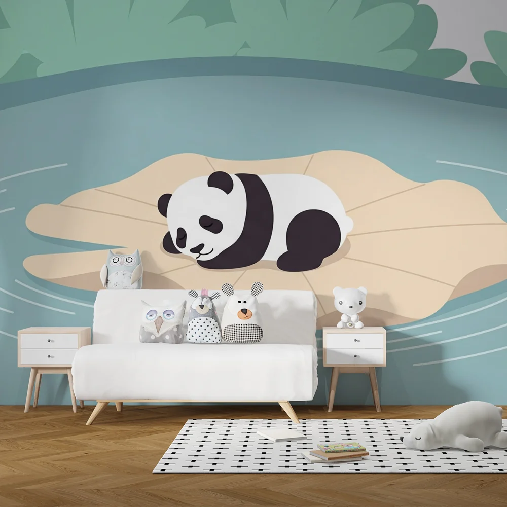 Lastenhuoneen tapetti | Nukkuva panda lehden päällä