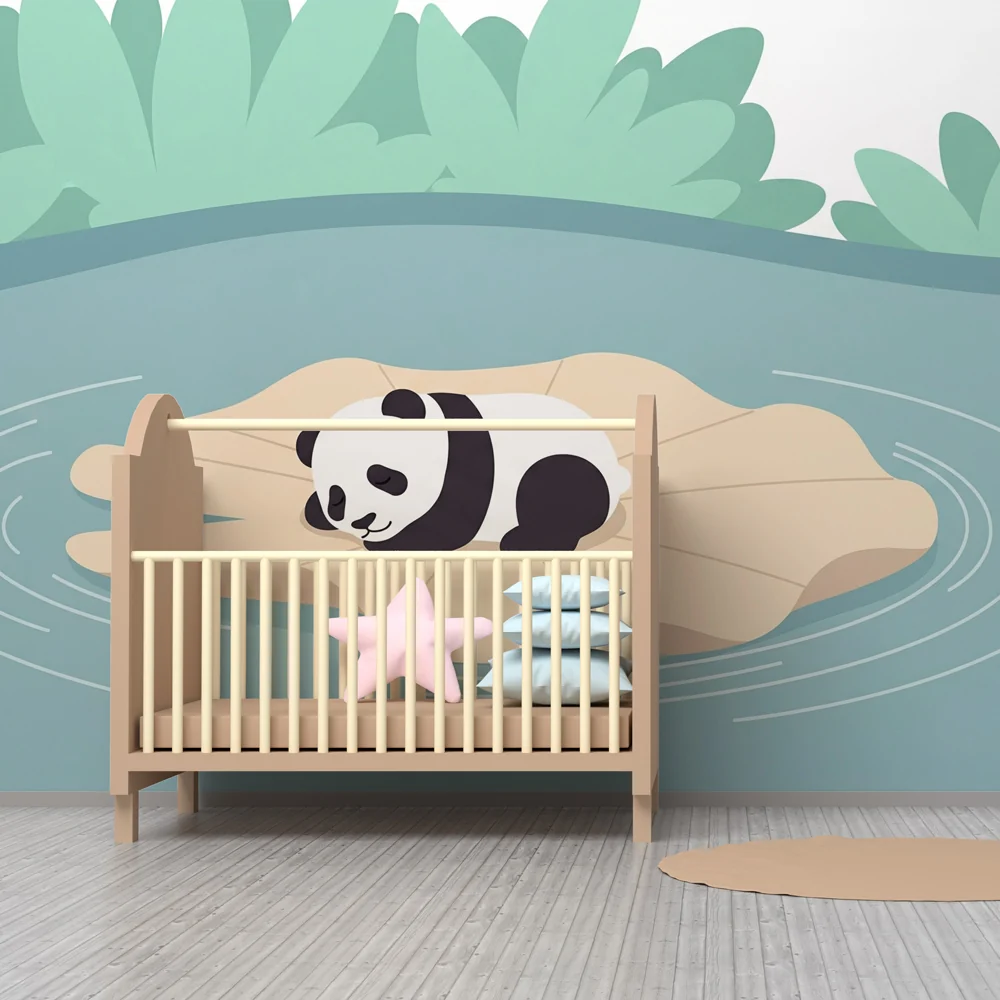 Lastenhuoneen tapetti | Nukkuva panda lehden päällä