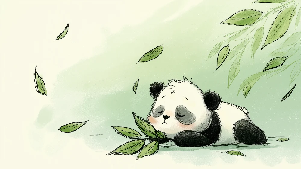 Lastenhuoneen tapetti | Nukkuva panda ja pehmeät lehdet