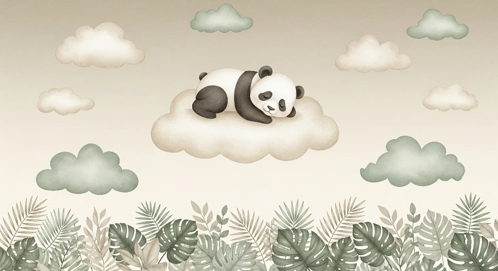 Lastenhuoneen tapetti | Nukkuva panda pilvellä