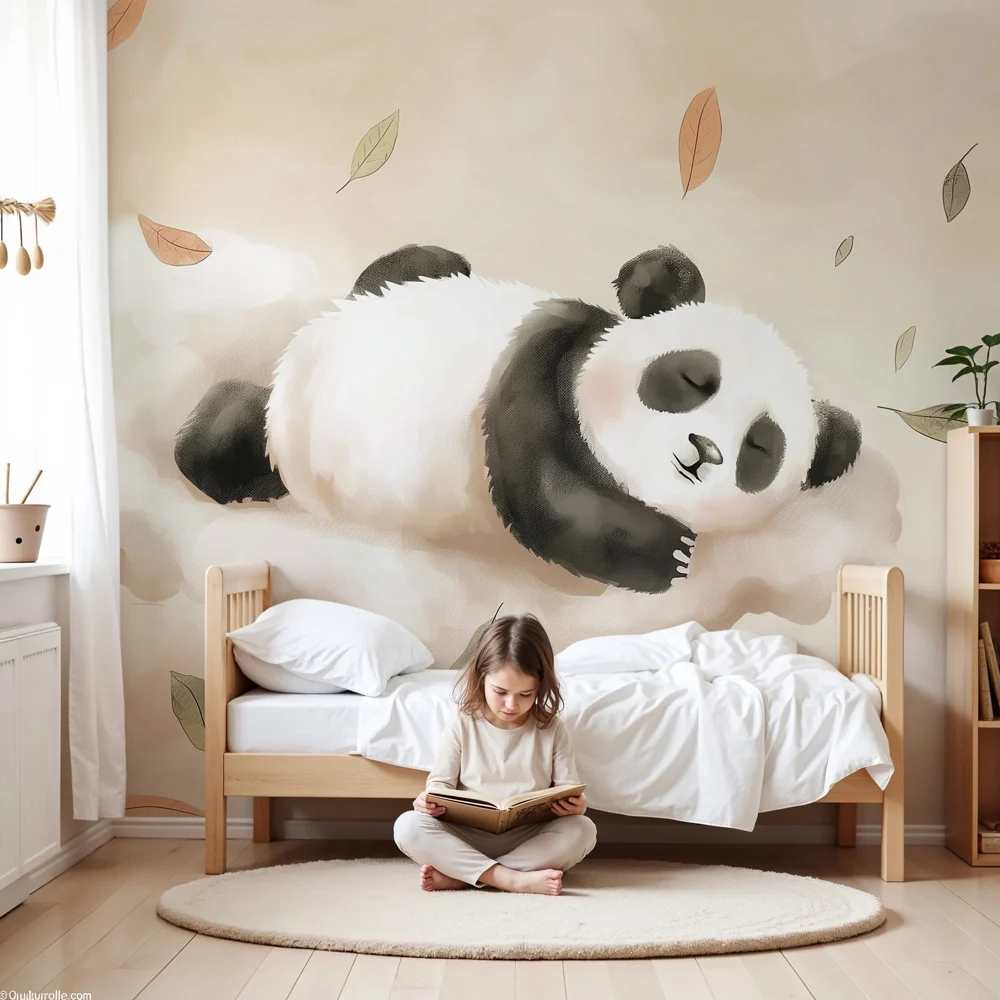 Lastenhuoneen tapetti | Nukkuva panda pilvissä