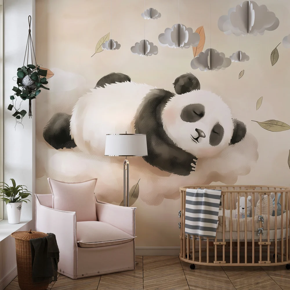 Lastenhuoneen tapetti | Nukkuva panda pilvissä