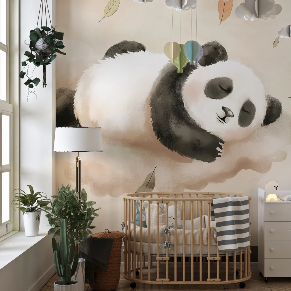Lastenhuoneen tapetti | Nukkuva panda pilvissä