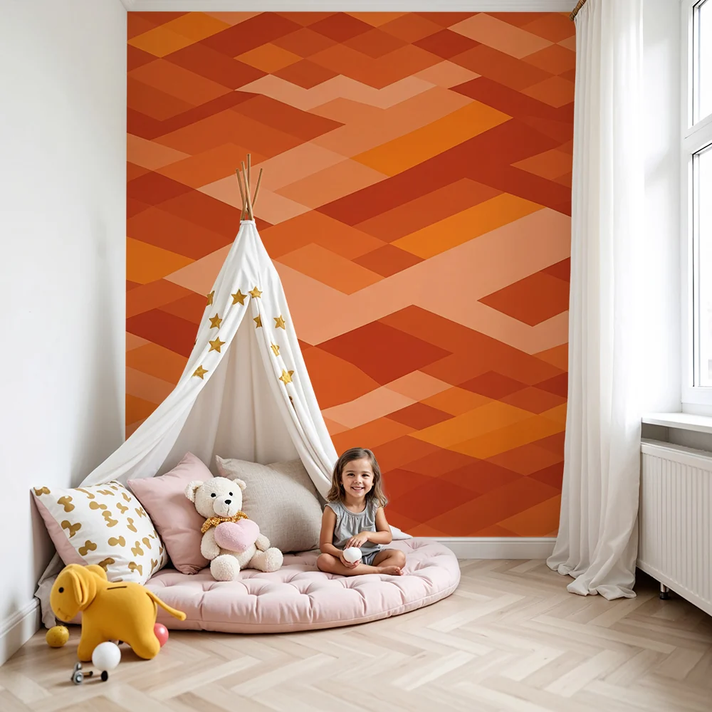 Lastenhuoneen tapetti | Oranssin vivahteiset geometriset kuviot