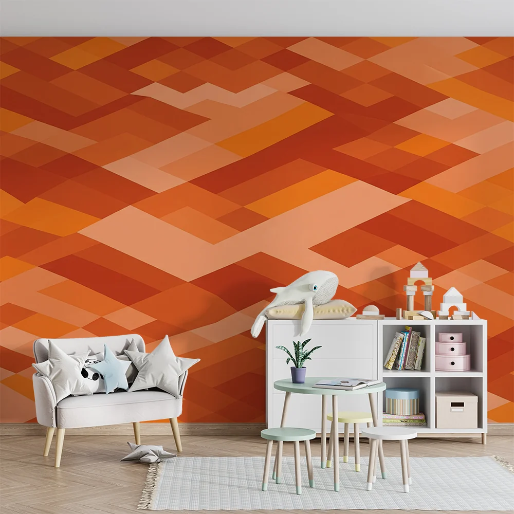 Lastenhuoneen tapetti | Oranssin vivahteiset geometriset kuviot