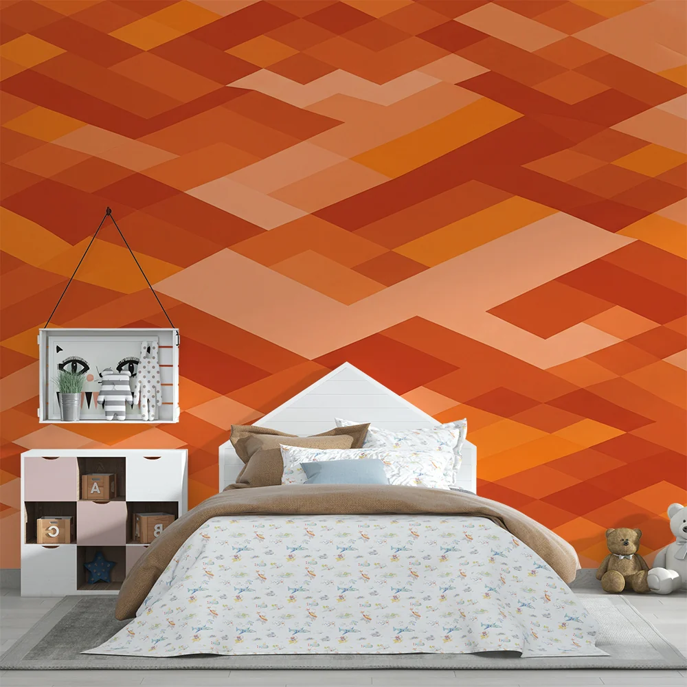 Lastenhuoneen tapetti | Oranssin vivahteiset geometriset kuviot