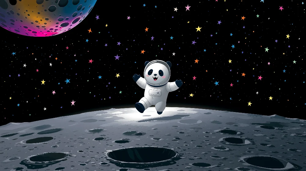 Lastenhuoneen tapetti | Panda astronautti avaruudessa moniväristen tähtien kanssa