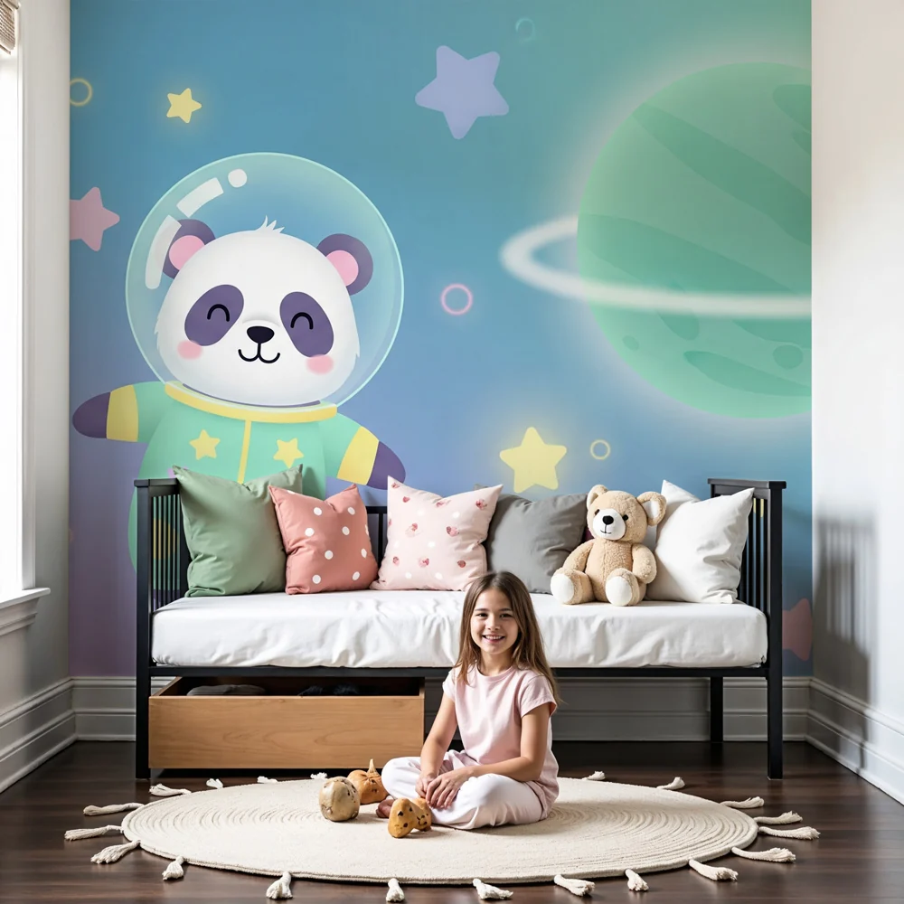 Lastenhuoneen tapetti | Panda astronautti tähtien maassa