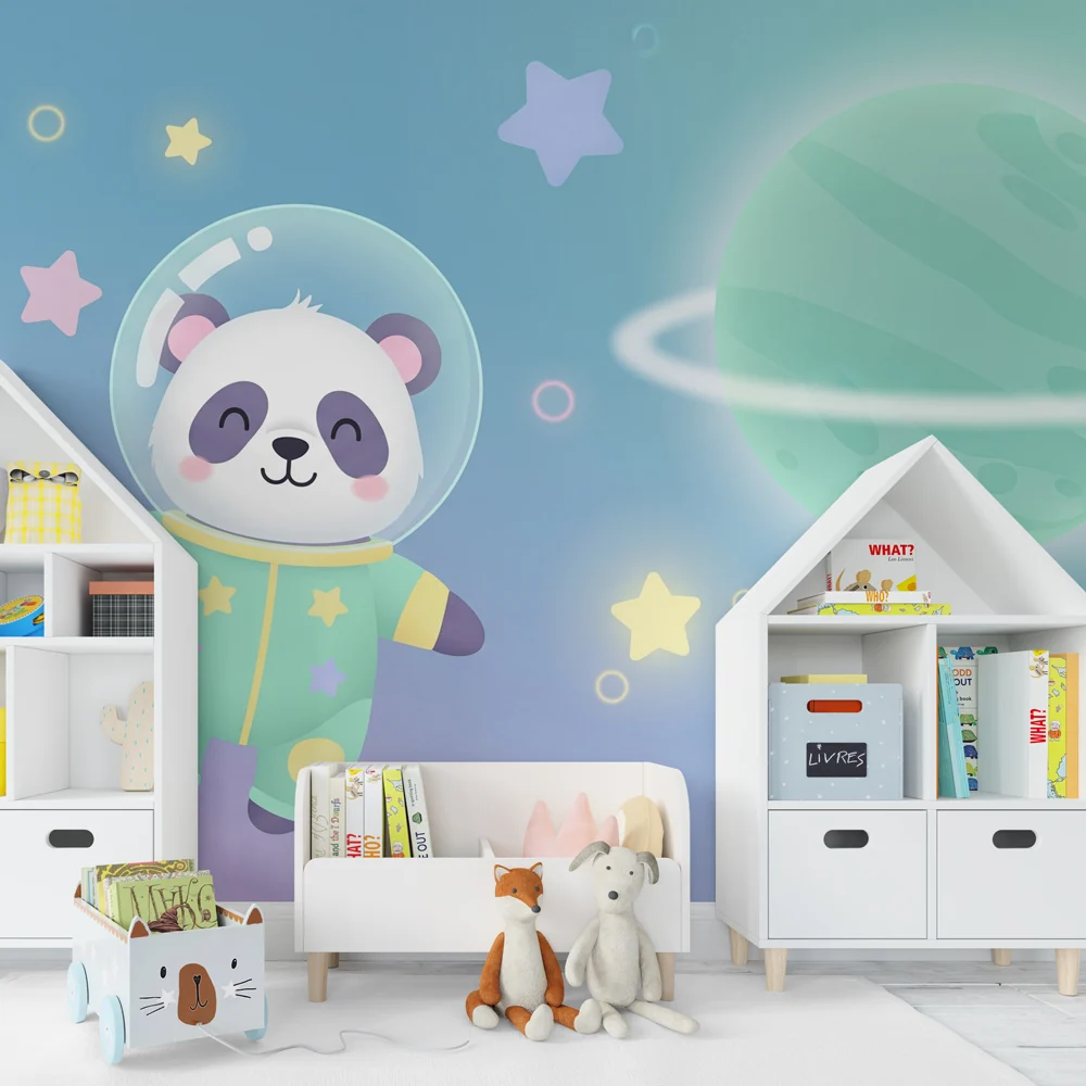Lastenhuoneen tapetti | Panda astronautti tähtien maassa