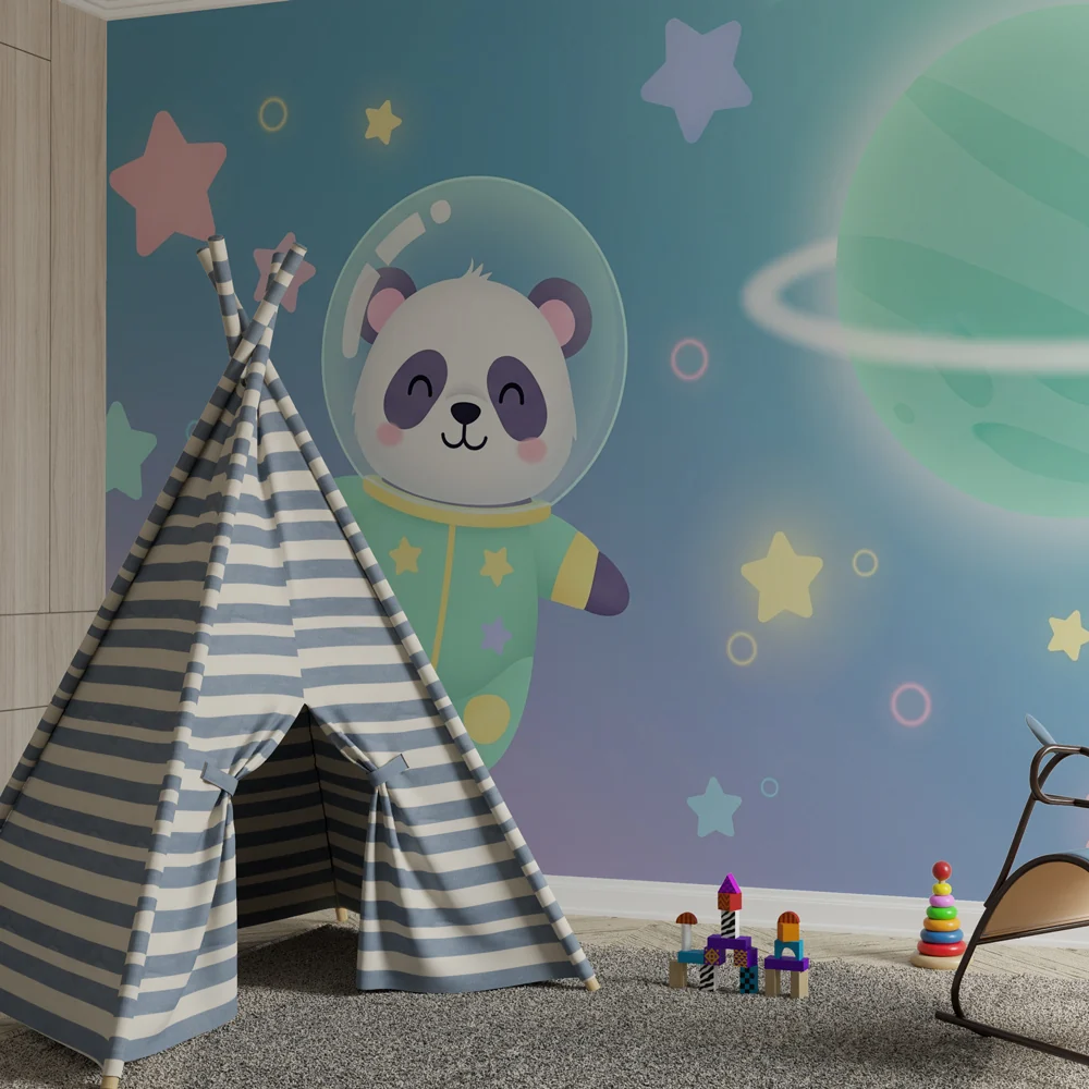 Lastenhuoneen tapetti | Panda astronautti tähtien maassa