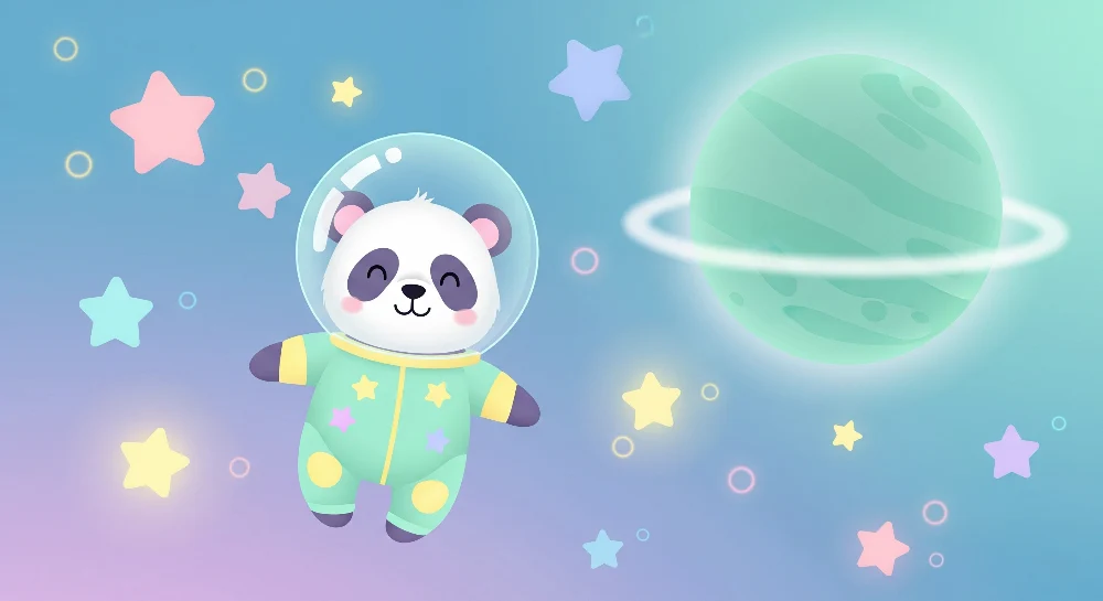 Lastenhuoneen tapetti | Panda astronautti tähtien maassa