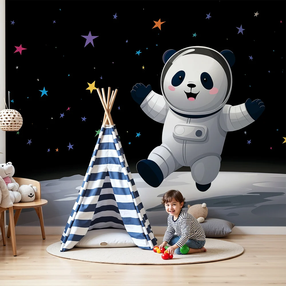 Lastenhuoneen tapetti | Panda astronautti tähtitilassa