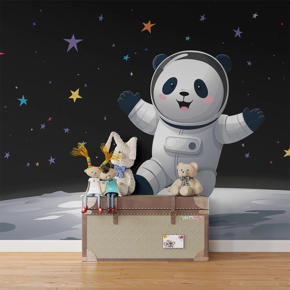 Lastenhuoneen tapetti | Panda astronautti tähtitilassa