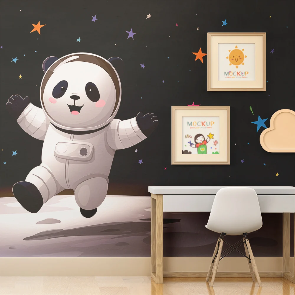 Lastenhuoneen tapetti | Panda astronautti tähtitilassa