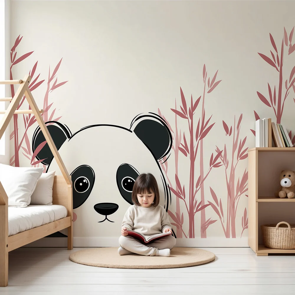 Lastenhuoneen tapetti | Söpö panda ja herkkä bambu