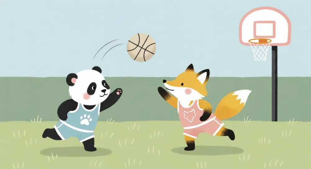 Lastenhuoneen tapetti | Panda ja kettu pelaavat koripalloa