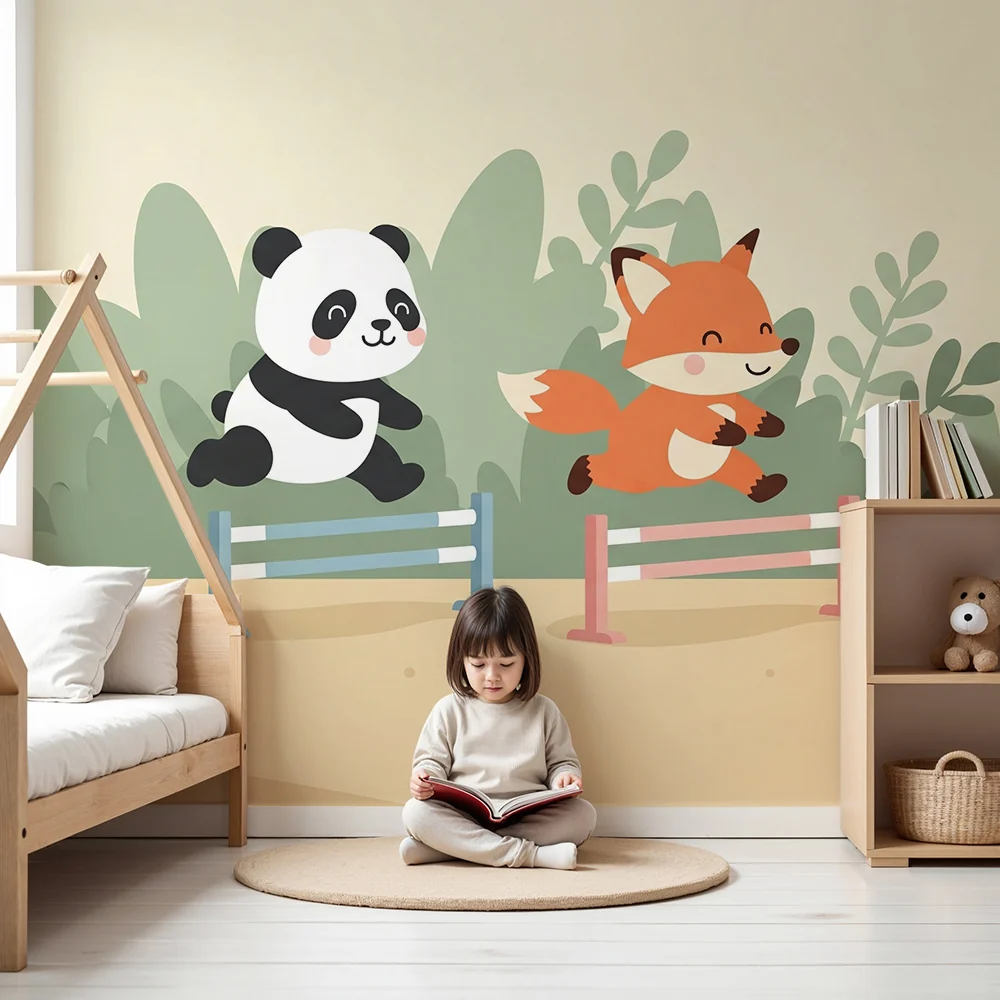 Lastenhuoneen tapetti | Panda ja kettu seikkailussa
