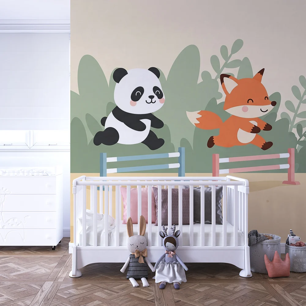 Lastenhuoneen tapetti | Panda ja kettu seikkailussa