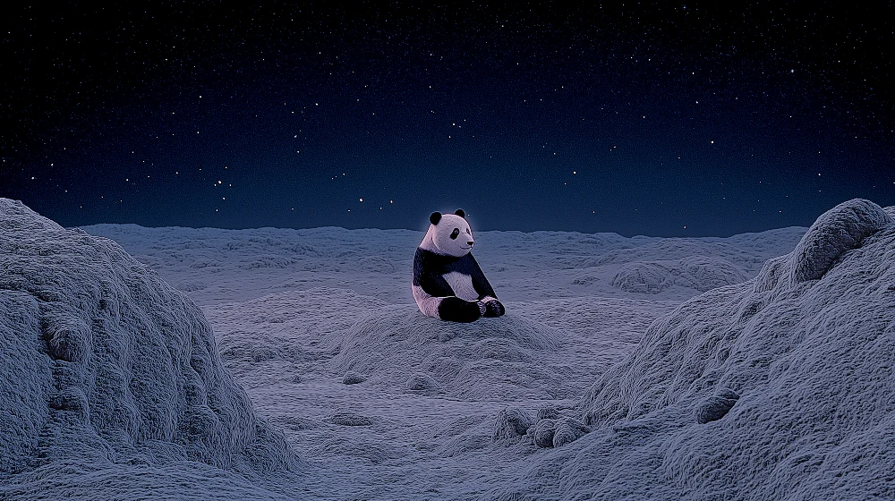 Lastenhuoneen tapetti | Söpö panda kuussa tähtitaivaan alla