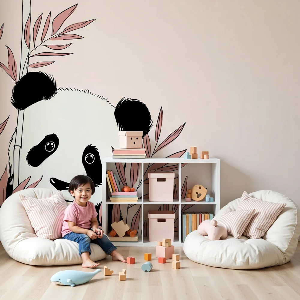 Lastenhuoneen tapetti | Söpö panda ja lempeä tunnelma