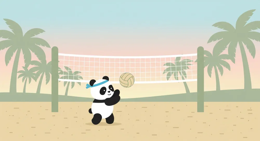 Lastenhuoneen tapetti | Panda lentopalloilija rannalla