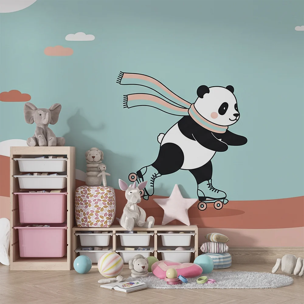 Lastenhuoneen tapetti | Panda luistelija rullaluistimilla
