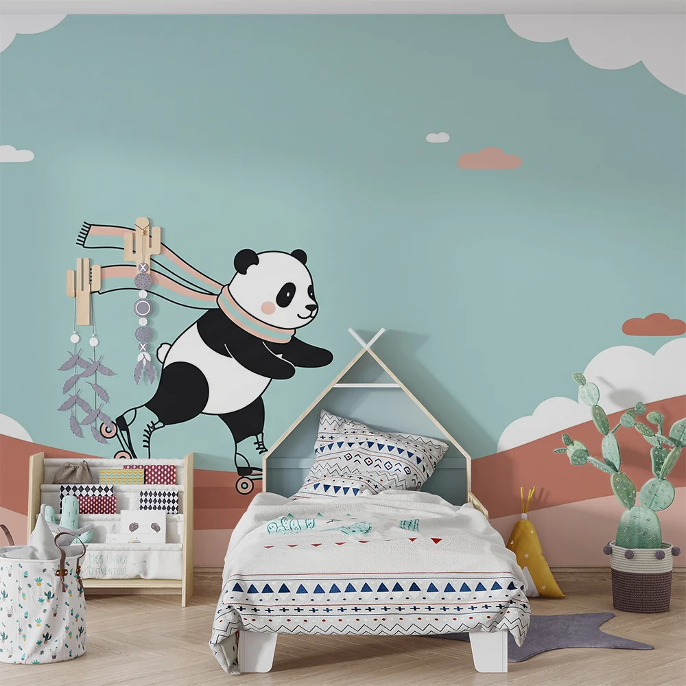 Lastenhuoneen tapetti | Panda luistelija rullaluistimilla