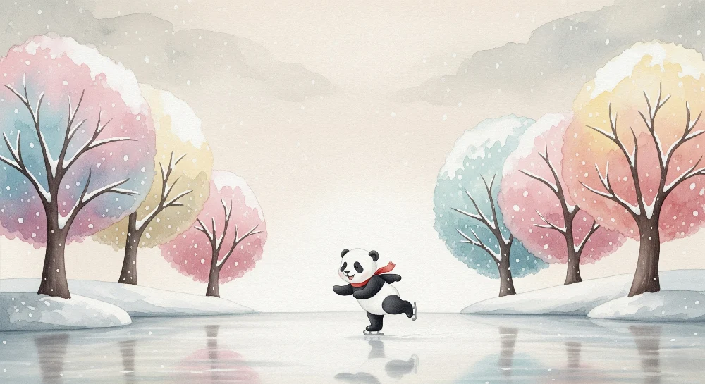 Lastenhuoneen tapetti | Panda luistelija talvisella taivaalla