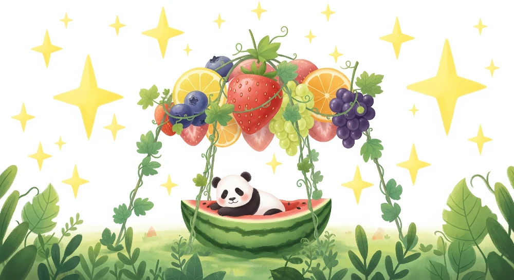 Lastenhuoneen tapetti | Panda ja lumotut hedelmät
