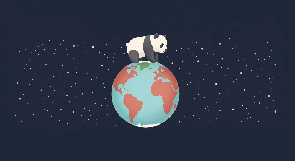 Lastenhuoneen tapetti | Söpö panda maapallolla ja kimaltelevat tähdet