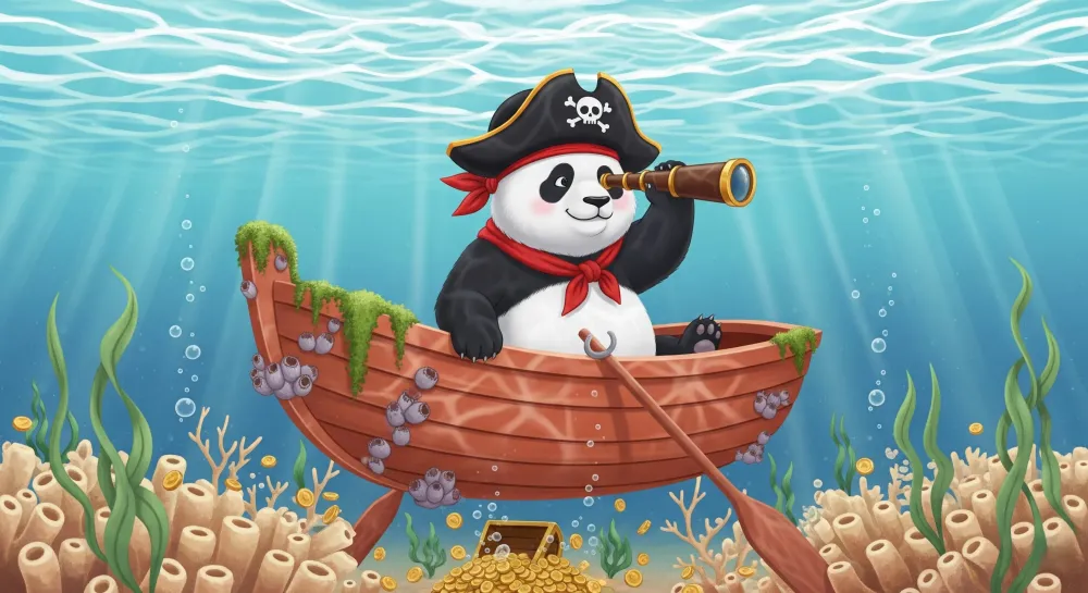 Lastenhuoneen tapetti | Panda merirosvo etsii aarreita merenpohjasta