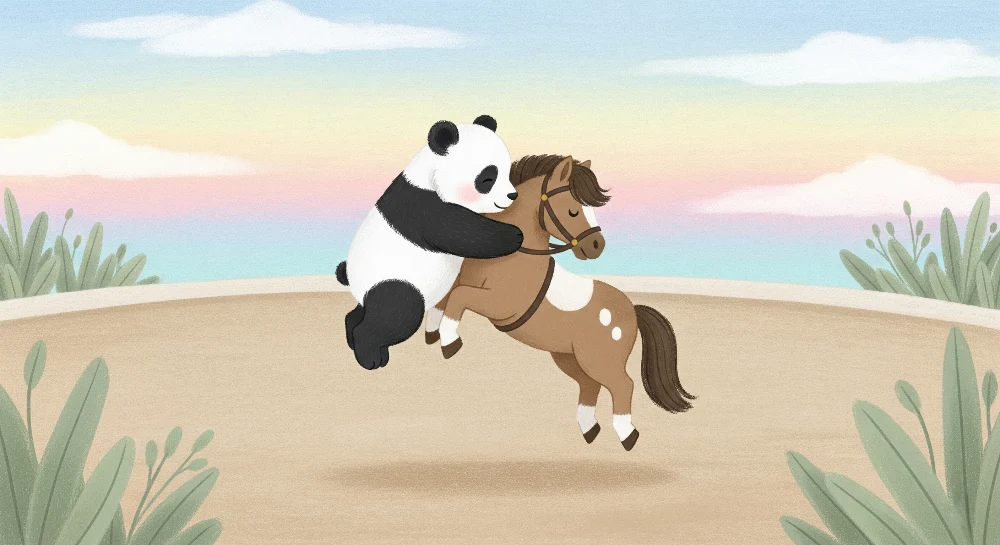 Lastenhuoneen tapetti | Panda pelaaja ja iloinen hevonen