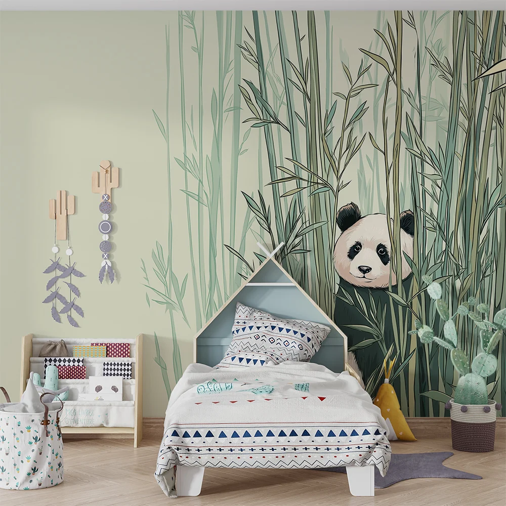 Lastenhuoneen tapetti | Söpö panda piiloutuu bambujen joukkoon