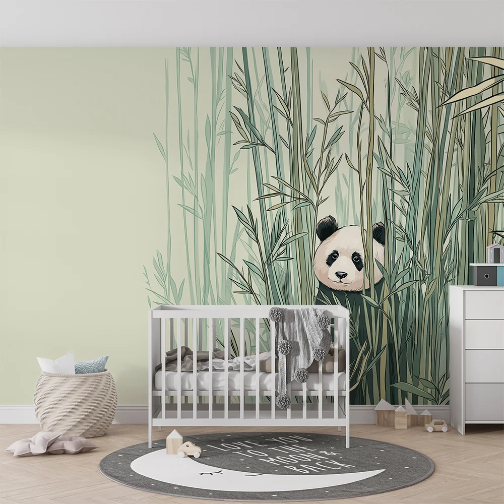 Lastenhuoneen tapetti | Söpö panda piiloutuu bambujen joukkoon