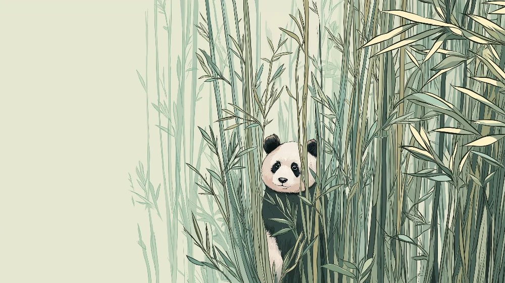 Lastenhuoneen tapetti | Söpö panda piiloutuu bambujen joukkoon