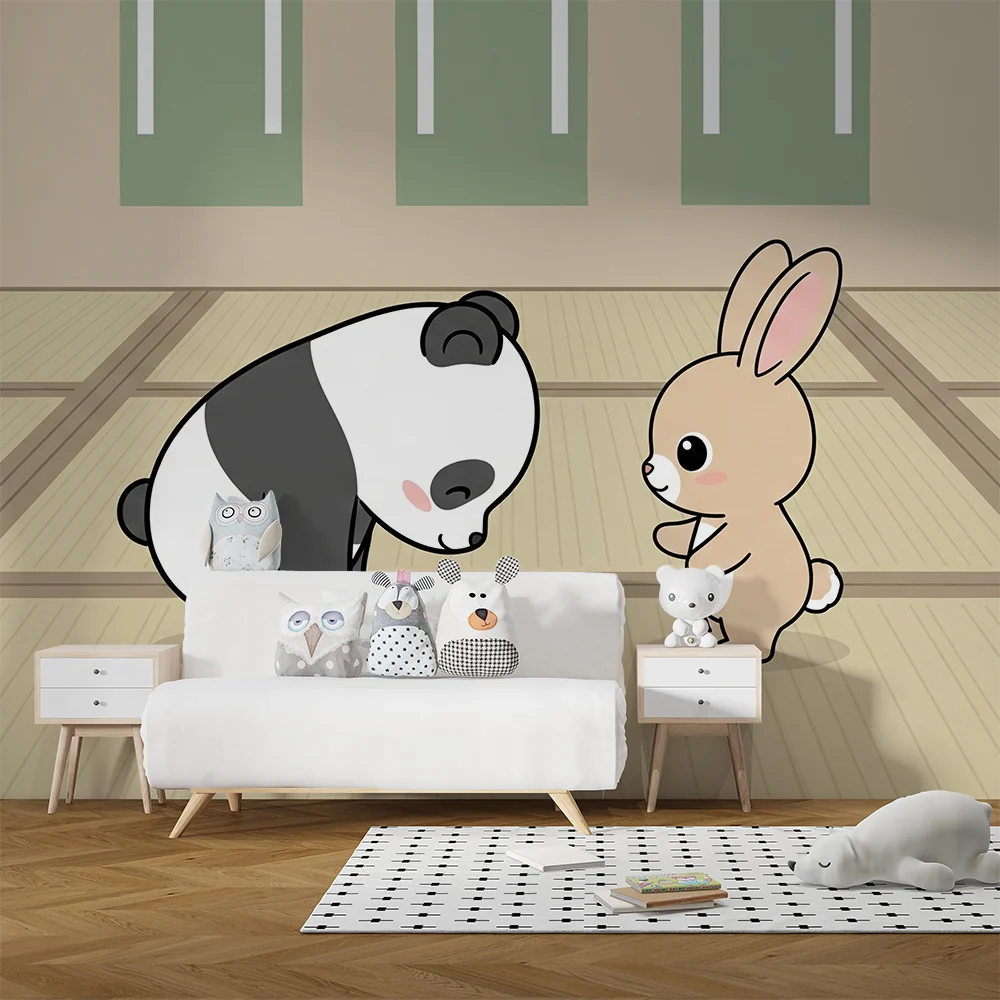 Lastenhuoneen tapetti | Panda ja pupu ystävyydessä