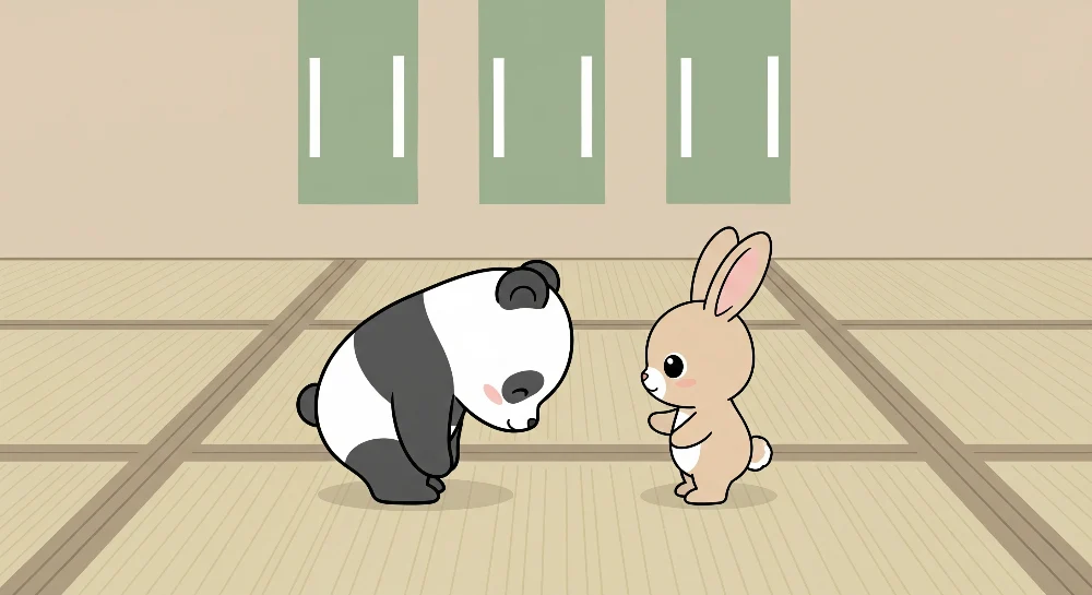 Lastenhuoneen tapetti | Panda ja pupu ystävyydessä