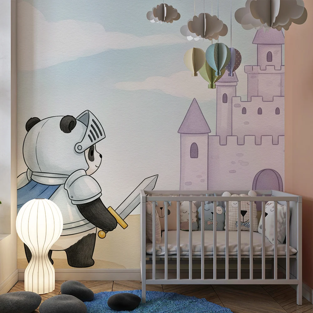 Lastenhuoneen tapetti | Panda ritari ja satulinna