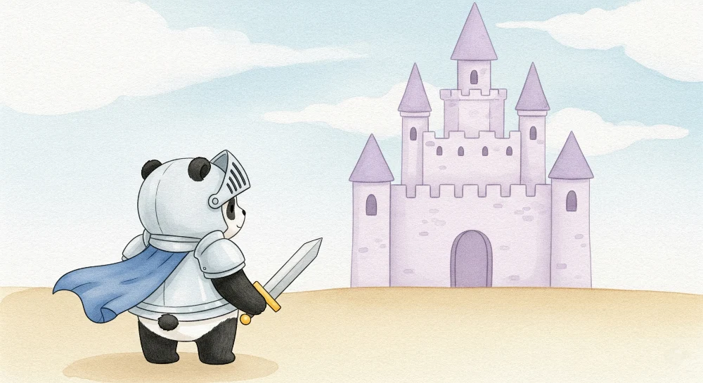 Lastenhuoneen tapetti | Panda ritari ja satulinna
