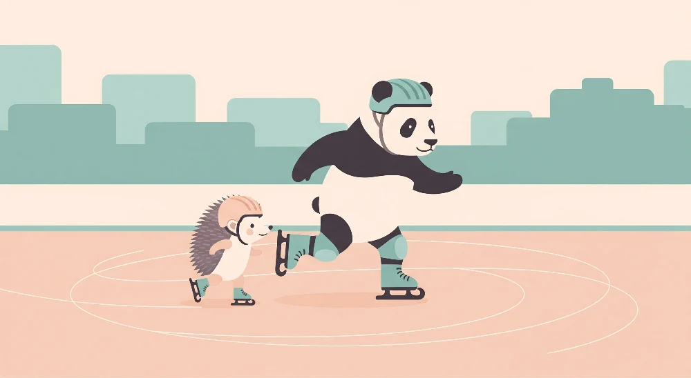 Lastenhuoneen tapetti | Panda ja siili luistelijat