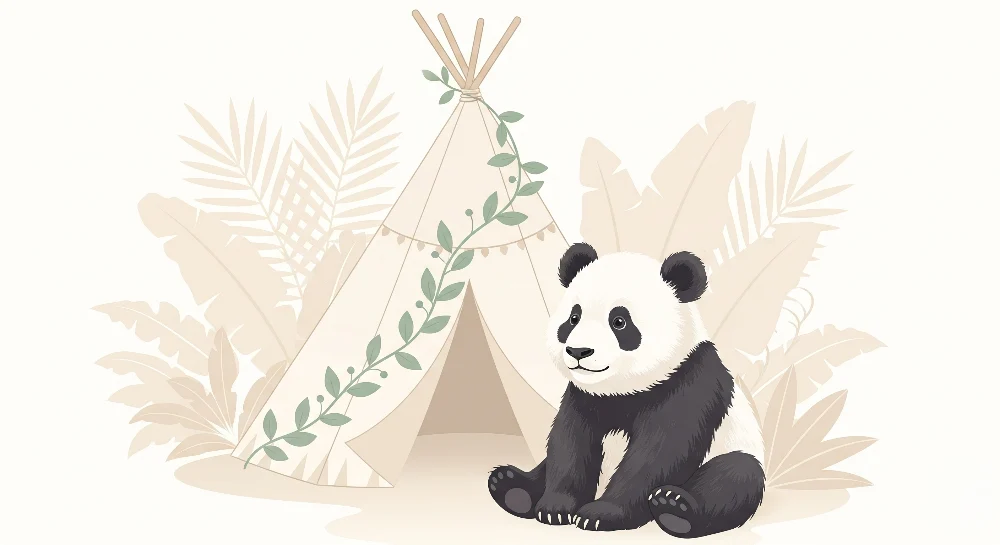 Lastenhuoneen tapetti | Panda ja teltta viidakossa