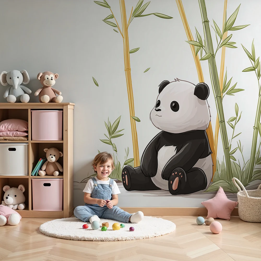 Lastenhuoneen tapetti | Söpö panda ympäröi bambuja