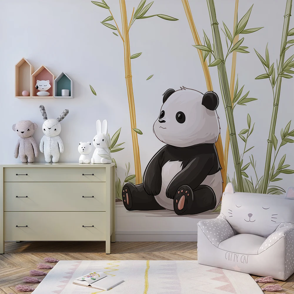 Lastenhuoneen tapetti | Söpö panda ympäröi bambuja